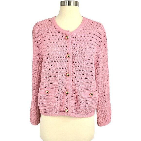 Reformation Sweaters - Reformation Charlotte Cardigan Sweater Pink Cotton Gold Buttons Size Large L